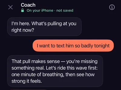 Zero Contact AI coach chat answering someone who wants to text their ex tonight
