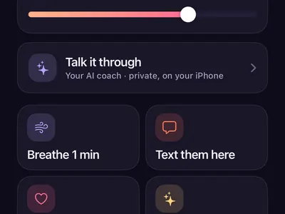 Free SOS screen in the Zero Contact app with an urge slider and tools to breathe, write and text a friend