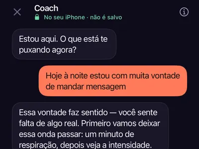 Conversa com o coach com IA do Zero Contact respondendo a alguém que quer mandar mensagem para o ex hoje à noite